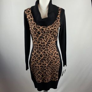 Sweater Dress Cowl Neck Leopard Print Sz. M